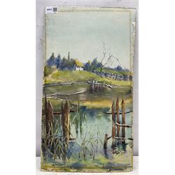 Frances A Chrystal (19th/20th century): 'Siretz Russia', watercolour signed titled and dated 1900, 49cm x 27cm; a similar landscape a study of a Milan Church window (unframed) (3)
Notes: Chrystal studied Manchester School of Art, one inscribed verso