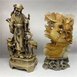 Collection of hardstone and soapstone, including hardstone seal carved temple dogs finial, inscription on base, together with inkwells, vases etc  