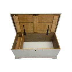 Victorian painted pine blanket box, hinged lid, on bracket feet