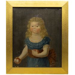 Royer (French 18th century): Portrait of a Girl Holding Peaches, oil on canvas signed and dated 1795, inscribed verso 55cm x 45cm