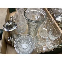 Ships glass decanter with a mushroom stopper, together with another decanter, a selection of glassware and silver plate etc, two boxes