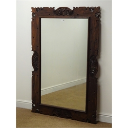  Large Southern African hardwood carved mirror, W101cm, H150cm  