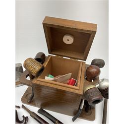 Vintage pipes and smoking related items including 'Falcon' and 'Dr Grabow' pipes, small wooden pipe rack/box and other related items