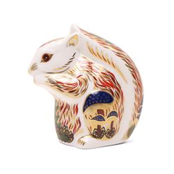 Five Royal Crown Derby paperweights Rowsley Rabbit limited edition 492/500 with certificate, Stoney Middleton  Squirrel, Old Imari Frog limited edition 1512/4500 with certificate, Debenhams Squirrel, and Mole all with silver stoppers