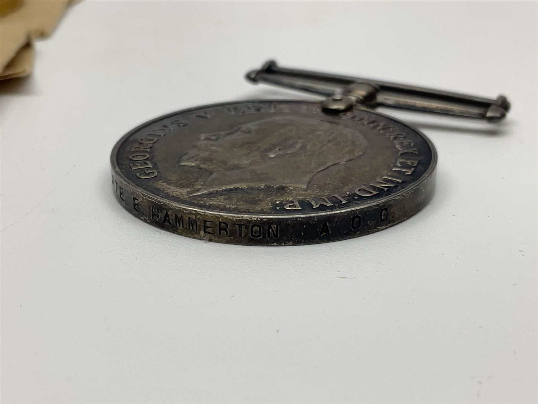 WW1 pair of medals comprising British War Medal and Victory Medal awarded to 038821 Pte.E.Hammerton A.O.C