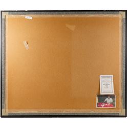 Signed Eric Cantona shirt, framed within a montage of iconic photographs from his Manchester United career, the shirt signed in black marker to the number, with certificate of authenticity from Fisher Promotions, frame H83cm
