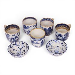 Five 18th century Qing Dynasty export coffee cups, all similar decoration in blue and whit...