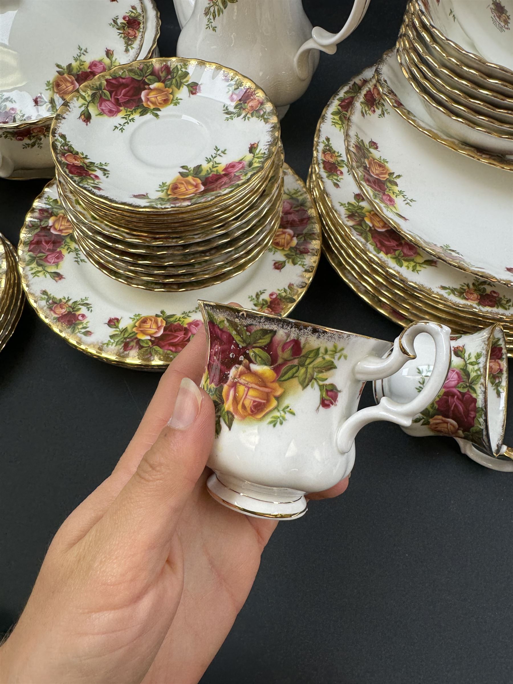 Royal Albert Old Country Roses pattern coffee and dinner service for six, including coffee pot, coffee cups and saucers, dinner plates, side plates, bowls etc 