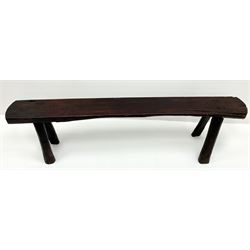18th/19th century vernacular rustic oak plank bench on four splayed supports