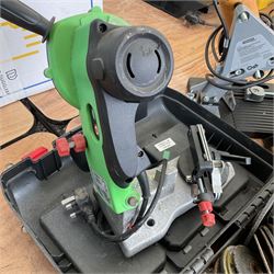 Handy Power angle grinder with discs, Nutool Compound mitre saw with spare discs, chain sharpener and angle grinder on stand - THIS LOT IS TO BE COLLECTED BY APPOINTMENT FROM DUGGLEBY STORAGE, GREAT HILL, EASTFIELD, SCARBOROUGH, YO11 3TX