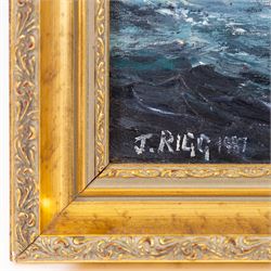 Jack Rigg (British 1927-2023): 'Off Whitby', oil on canvas board signed and dated 1987, titled and dated 1986 verso 34cm x 45cm