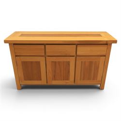 Contemporary oak sideboard, fitted with three drawers and three cupboards