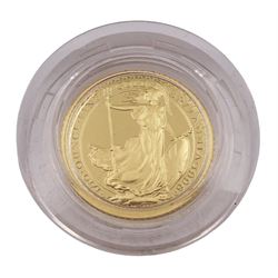 Queen Elizabeth II 1996 gold proof 1/10 ounce Britannia coin, cased with certificate