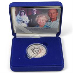 Four The Royal Mint United Kingdom silver proof five pound coins or sets, comprising 1990 '90th Birthday, 2005 '200th Anniversary Nelson Trafalgar' two-coin piedfort set, 2006 'Her Majesty Queen Elizabeth II Eightieth Birthday' piedfort and 2007 'Diamond Wedding', all cased with certificates