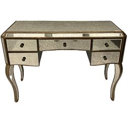 Contemporary mirrored dressing table, bevelled and antique style plates, fitted with five drawers, on cabriole supports 