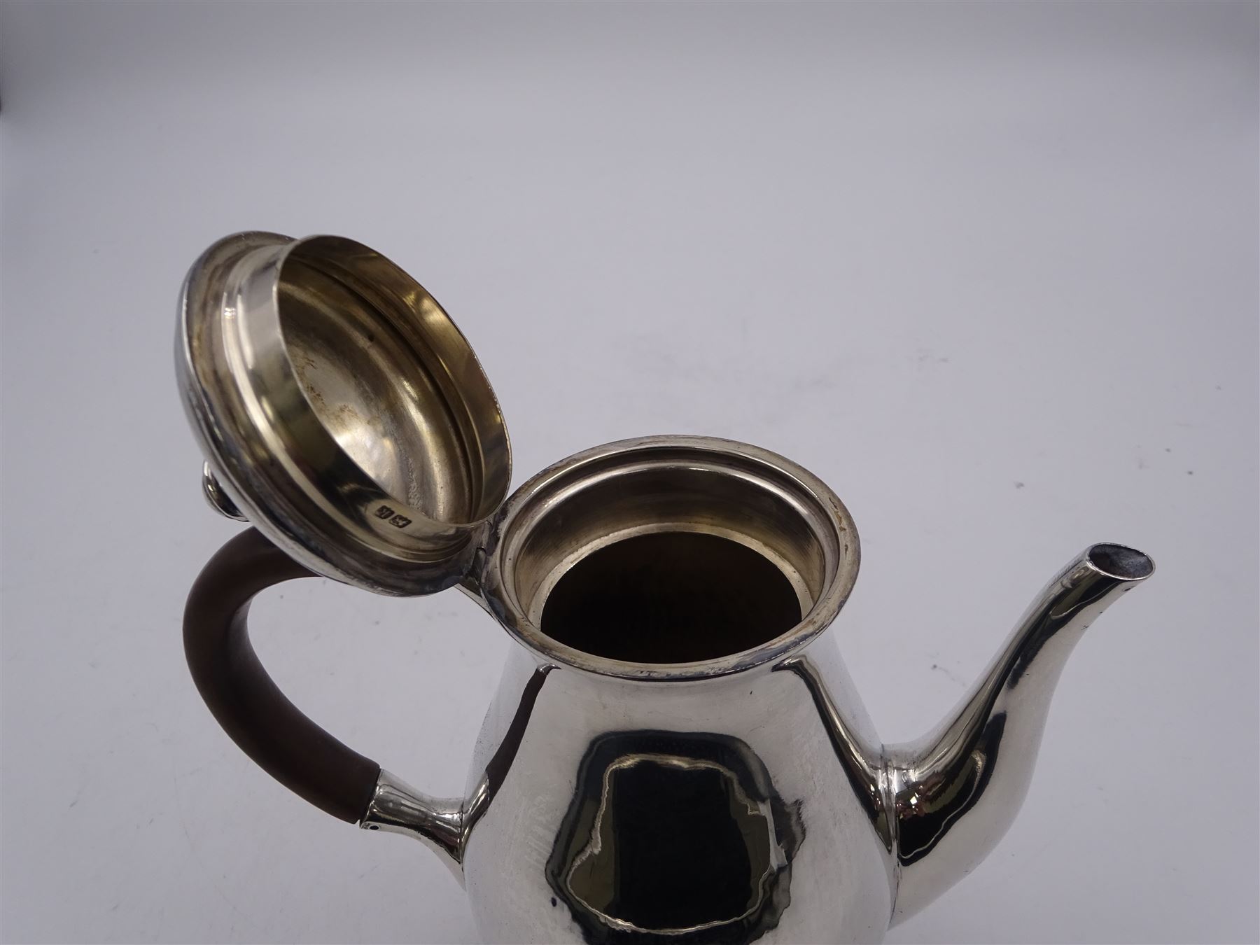 Liberty & Co 1930s small silver coffee pot, of plain baluster form