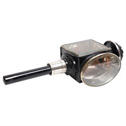 Rippon Bros. (Huddersfield) - pair of Victorian toleware and white metal carriage lamps, the traditional chimney over a rectangular form body with oval convex lens and rear circular red reverse light, maker engraved to candle mount