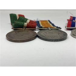 WW1 pair of medals comprising British war medal and Victory Medal awarded to 19774 Pte. G. Headlam Sea. Highrs.; another WW1 pair of medals comprising British War Medal and Mercantile Marine Medal awarded to Charles Filburn; WW2 group of five medals comprising 1939-45 War Medal, Defence Medal, 1939-45 Star, Africa Star and Burma Star; in issue box addressed to Mr. H, Smithson with medal slip; all with ribbons; and Edward VIII Coronation medal (10)