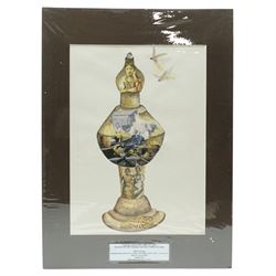 Catharina Anton Danial (Sri Lankan 1991-): 'Trinco City Map'; Mudhouse; Kettle; 'Galle Fort'; Lamp, set six watercolour and mixed media collages from 'Nostalgia' series, signed and dated 2023-2024, max 39cm x 28cm (6)
Notes: Catharina Danial is a Sri Lankan artist working with watercolour, thread, and collage to explore memory, place, and environmental change. A graduate of the University of Jaffna (BFA, 2016), she has exhibited with ARTRA Magazine, Colomboscope, and Saskia Fernando Gallery. Trinco City Map forms part of her ongoing exploration of coastal regions in Sri Lanka, drawing from field research, personal narrative, and ecological observation—particularly the impact of the economic crisis on marine life and coral ecosystems.