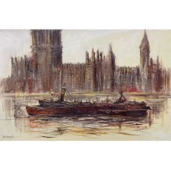 John Bampfield (British 1947-): The Houses of Parliament - London, oil on canvas signed 50cm x 75cm 