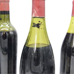 Mix red wine; Grand Vin de Chateau Latour 1953 Premier Grand Cru Classe, Pauillac, Chateau Lafite Rothschild 1953 Premier Cru Classe, Pauillac, Quimta Do Vesuvio 1991 vintage port and two other bottles of red wine, various contents and proof 