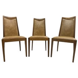 G-Plan - set of six mid-20th century teak 'Fresco' dining chairs, high back and seat upholstered in tan faux leather, on square tapering supports