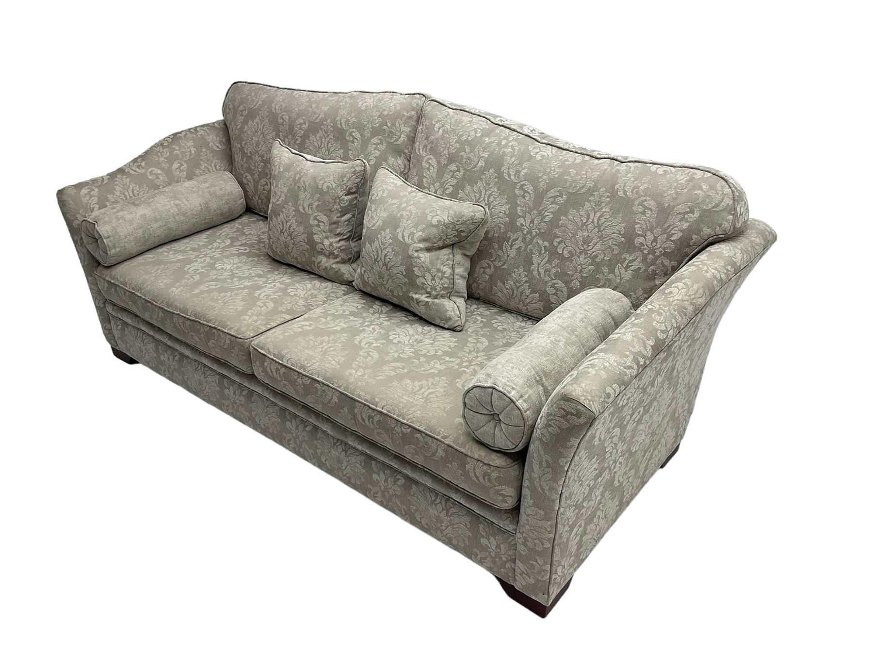 Finline - 'Othello' large three seat sofa, upholstered in light grey silver fabric with foliate pattern