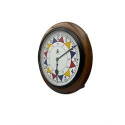 English - 8-day timepiece fusee wall clock with a beech surround and painted bezel, 12