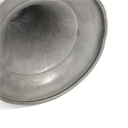 Pair of  Jugendstil hammered pewter candlestick each set with three blue and green enamel roundels, marked Germany beneath, H12cm