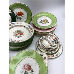 A collection of Victorian ceramics, to include Spode Chinese rose pattern dinner wares, including tureen and cover, two serving platters, two cups and two saucers, six bowls, and nine plates of various sizes, a Spode twin handled mantel vase/platter, and a number of Victorian hand painted botanical plates, plus a dessert dish.