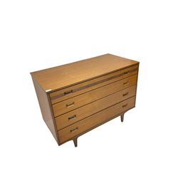 Butilux - mid-20th century teak chest, fitted with five graduating drawers, the top with horizontal reeding decoration, raised on tapering supports