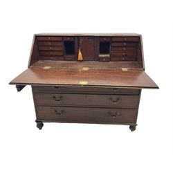 George III mahogany bureau, fall front with fitted interior over four graduating drawers