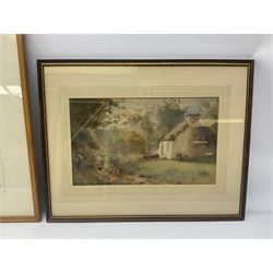 P.M. Pearce (20th century) watercolour of river landscape scene with moored vessels, signed and dated 1969; and an unsigned watercolour of a country cottage (2)