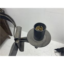 Pair of gothic style wrought iron ceiling lights, each with four branches, D58cm