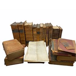 Collection of 19th Century and later leather bound books, including several volumes of Fishers common law Digest,  Reports of Cases in the Court of the Kings Bench and other law books.