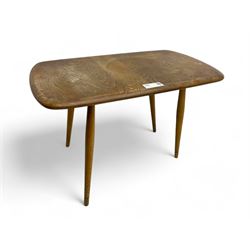 Lucian Ercolani for Ercol - mid-20th century elm and beech occasional table, rectangular top with rounded corners, on tapered supports
