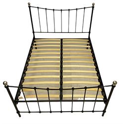 Victorian style black finish metal 4' 6'' double bed and mattress