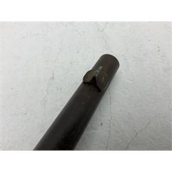 Late 18th century 7.2mm (approx. .28 calibre) Girandoni system single shot reservoir air rifle, the 62cm steel barrel with swivelling two-leaf rear sight, brass breech decorated with a sunburst and lever opening top loading, engraved steel lock-plates marked 'S. Gaskell' to the right side underneath the cocking lever, brass trigger guard,  leather covered steel butt reservoir of tapering conical form with brass ferrule and walnut fore-stock with horn mounts L107cm overall