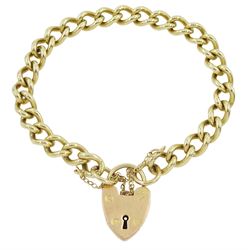 9ct gold curb link bracelet, with heart locket clasp hallmarked