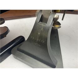 Four microscopes, comprising Nomo Biolam, RCS Zoo Lab 240, R Beck no 13756 and one other