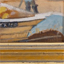 English School (Contemporary): Whitby Boats at Low Tide, oil on board indistinctly signed 45cm x 54cm 