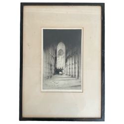 Frederick Arthur Farrell (British 1882-1935): 'Westminster Abbey' Interior, etching signed and blind stamped, with Thomas Agnew & Son labels verso 30cm x 19cm