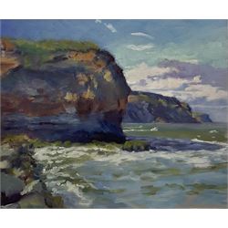 Catherine Tyler (British 1949-): 'Staithes Cliffs', oil on canvas signed, titled verso 50cm x 60cm