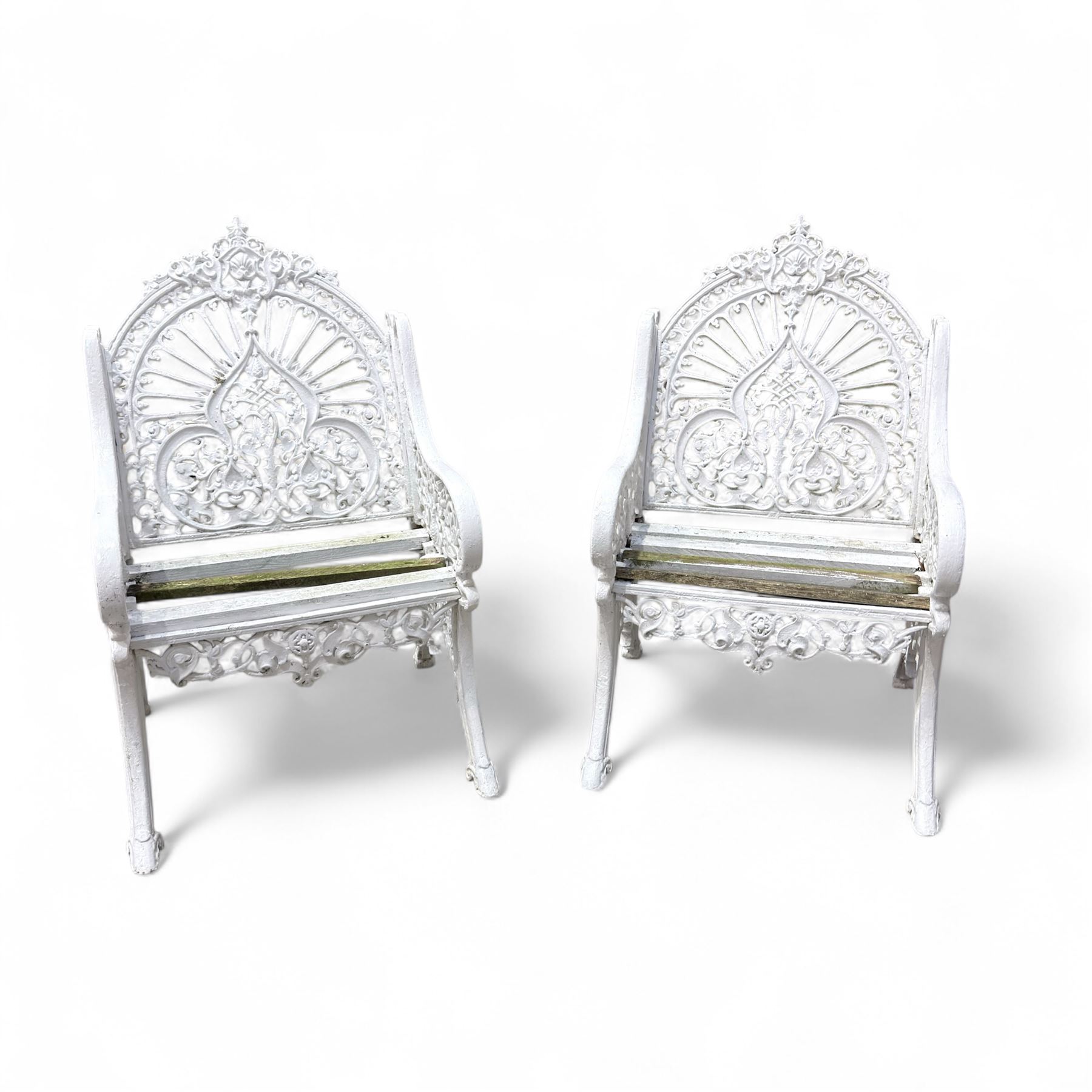 Pair of Coalbrookdale design cast aluminium garden chairs