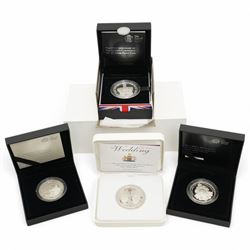 Four The Royal Mint United Kingdom silver proof five pound coins, comprising 2011 'The Roy...