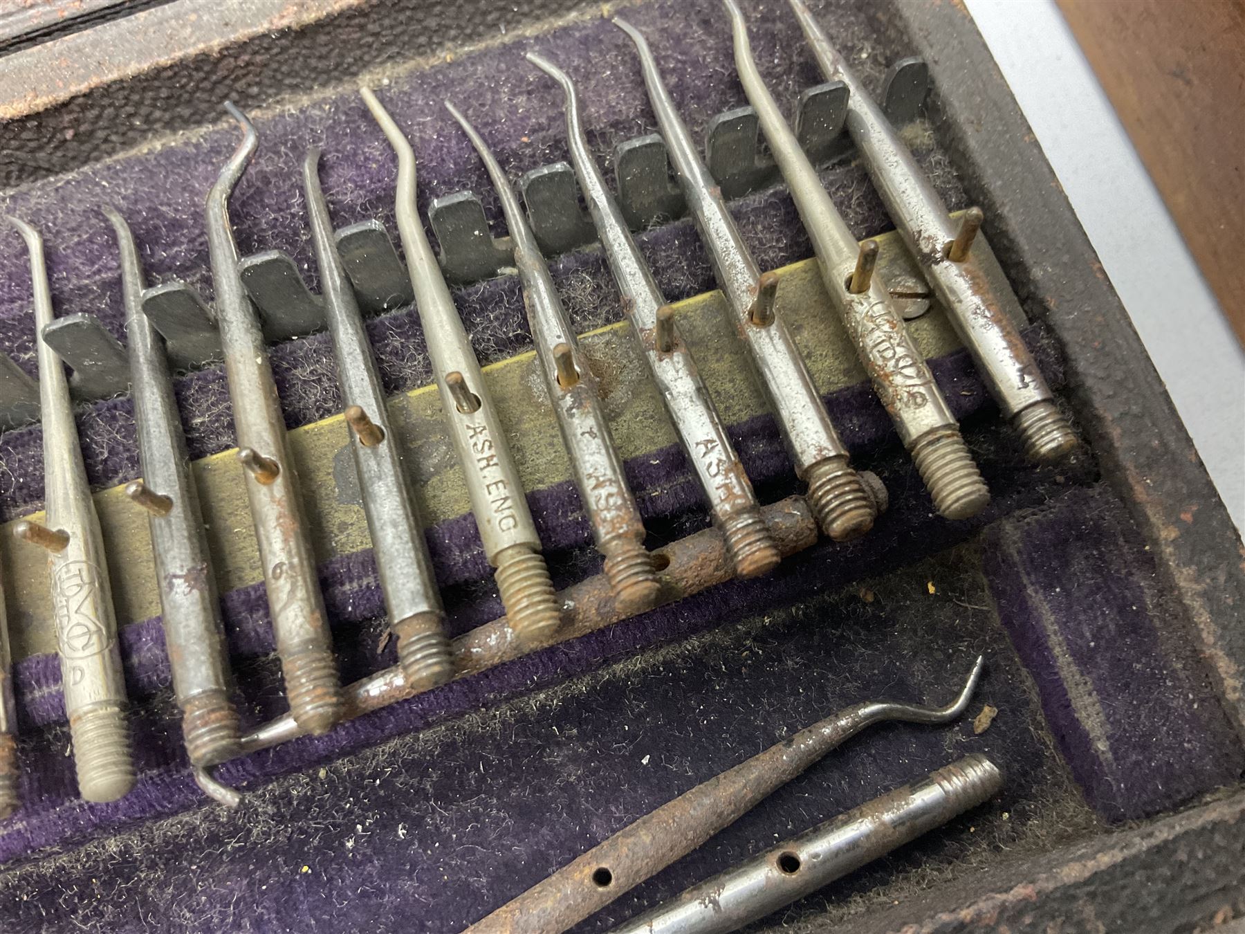 Set of Pharmaceutical scales, marked 'The Holborn Surgical Inst. co. Ltd London' together with two postal scales and to cased sets of dentist burs 