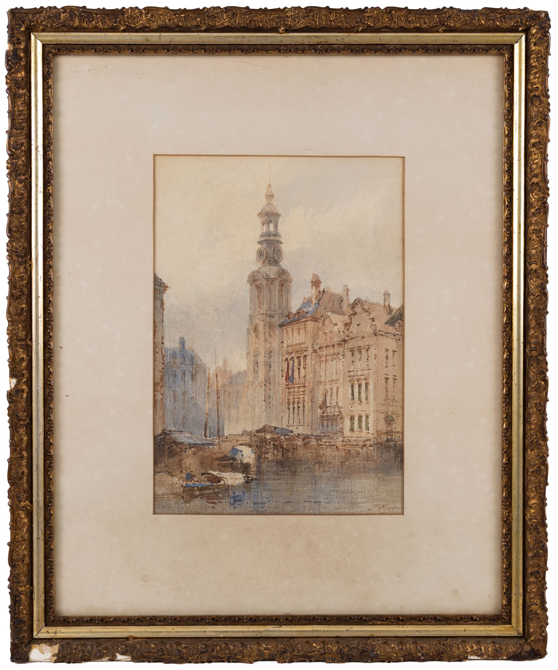 Paul Marny (French/British 1829-1914): 'In Amsterdam', watercolour signed, titled beneath mount verso 29.5cm x 20.5cm