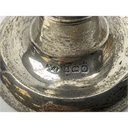 20th century silver specimen vase, of pierced trumpet form with flared rim, filled base, and blue glass liner, hallmarked Birmingham 