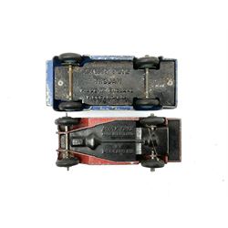 Dinky - six unboxed and playworn early die-cast commercial vehicles including French made Studebaker M16 covered wagon, Trojan Oxo van, B.E.V. Truck, Dodge Tipper, Royal Mail Van etc (6)