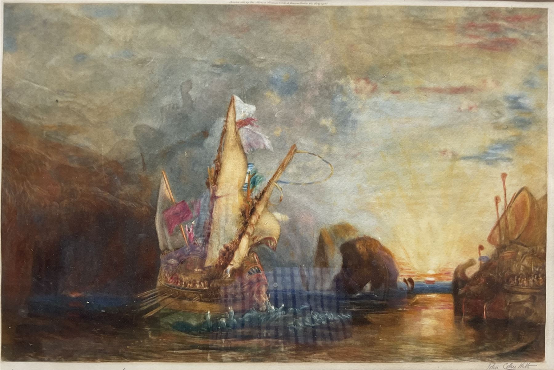 John Cother Webb (British 1855-1927) after Joseph Mallord William Turner RA (British 1775-1851): 'Ulysses Deriding Polyphemus', coloured mezzotint signed in pencil pub. Museum Galleries, London 1928, 34cm x 52cm